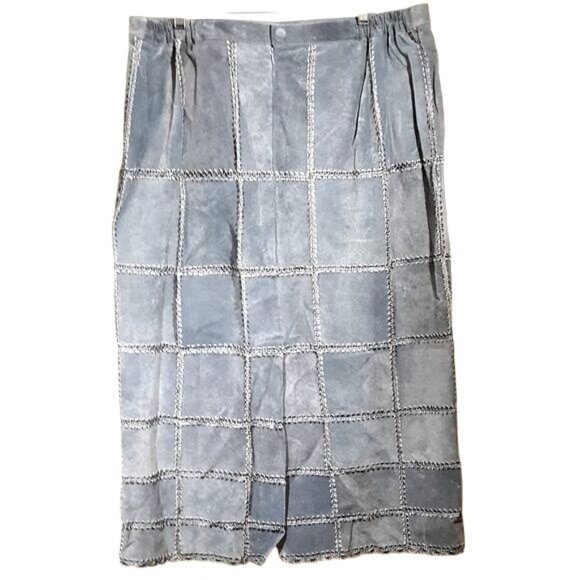 Jon Lawrence Blue Suede Skirt Women 22W Midi Lined Crochet - Picture 2 of 7